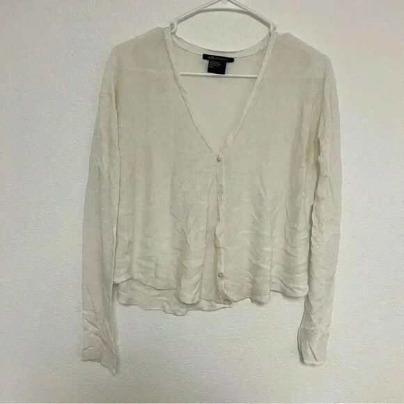 A/X Armani Exchange White Sheer V Neck Button Down Cardigan Sweater - Picture 2 of 6